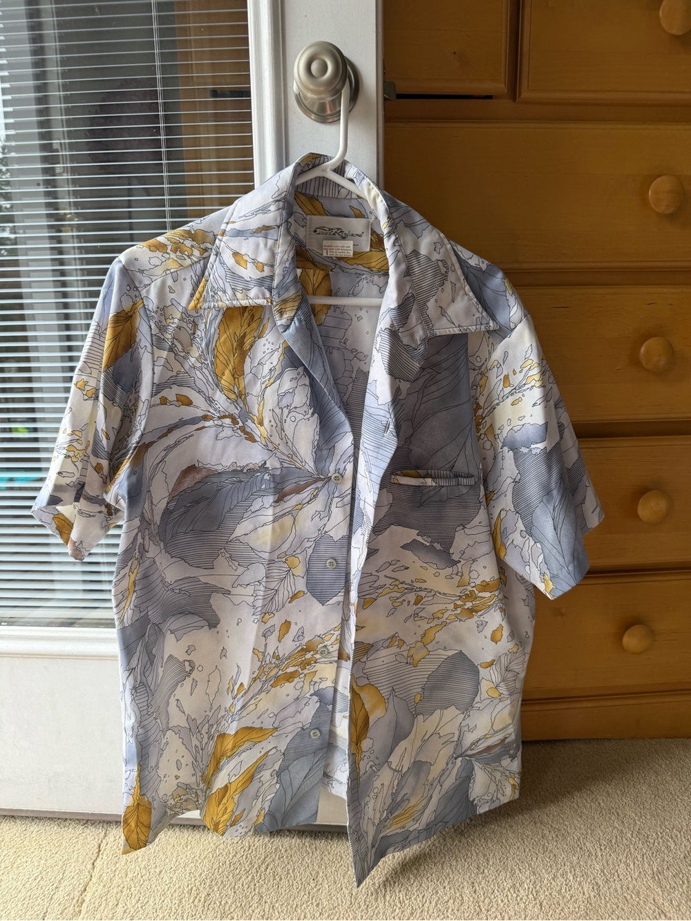 Blue & Mustard Abstract Wave Button Shirt